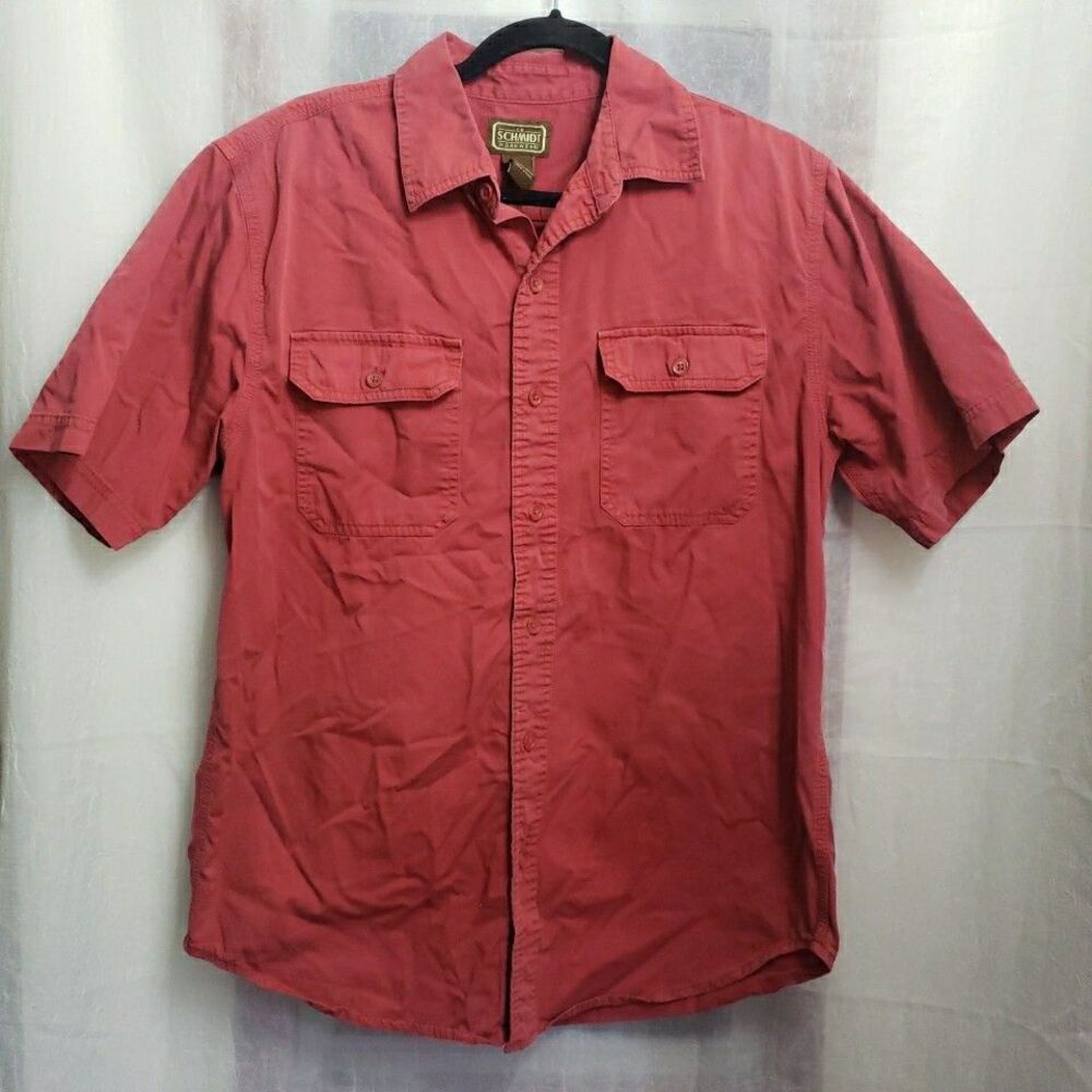 CE Schmidt Men Workwear Shirt Short Sleeve Button Up Pockets Cotton Size M *FLAW